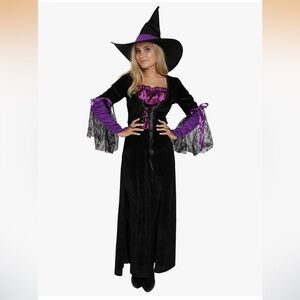 NWOT Enchanting Witch Costume for Women - Black and Purple. hat gown gloves XL